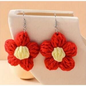 Unique Novelty Knitted Flower Earrings, Kawaii Cute Gift, Teacher Earrings